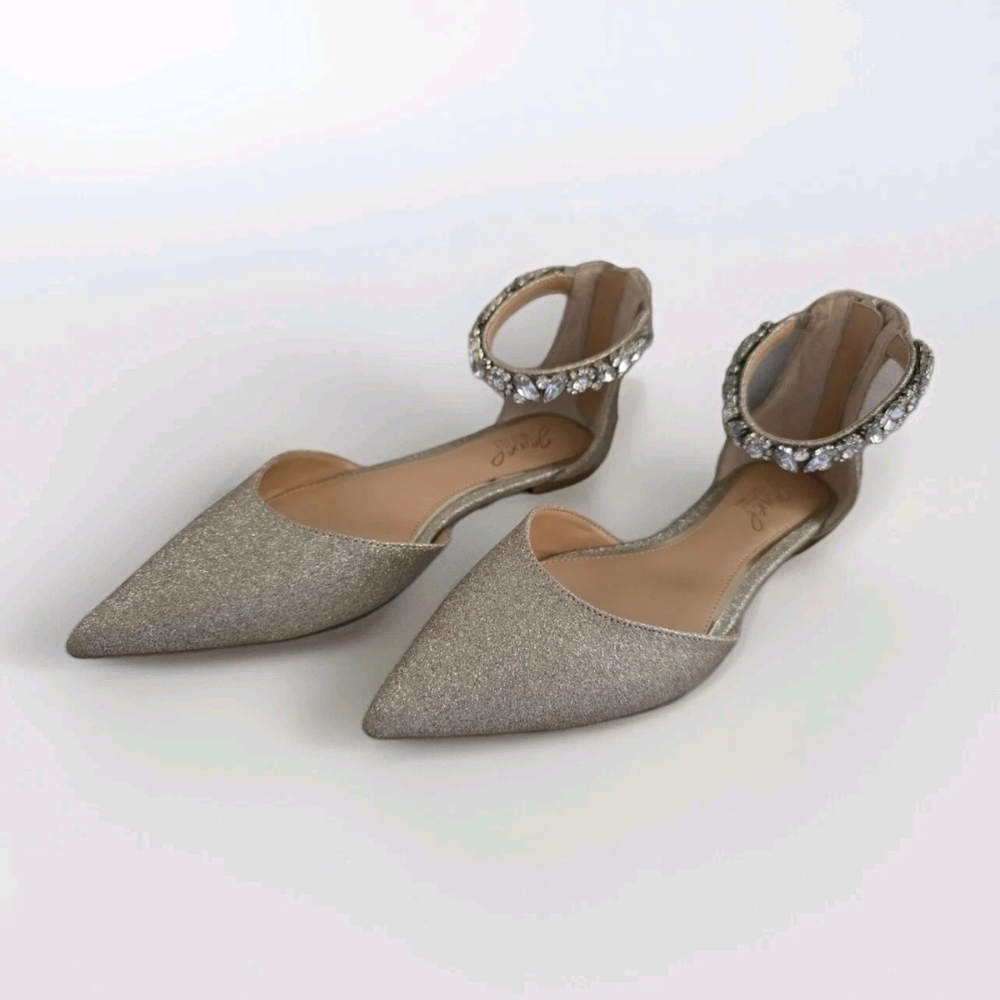 Badgley Mischka Jewel- Size 7- Cassidy Flat-Rhinestone Ankle- Gold Glitter